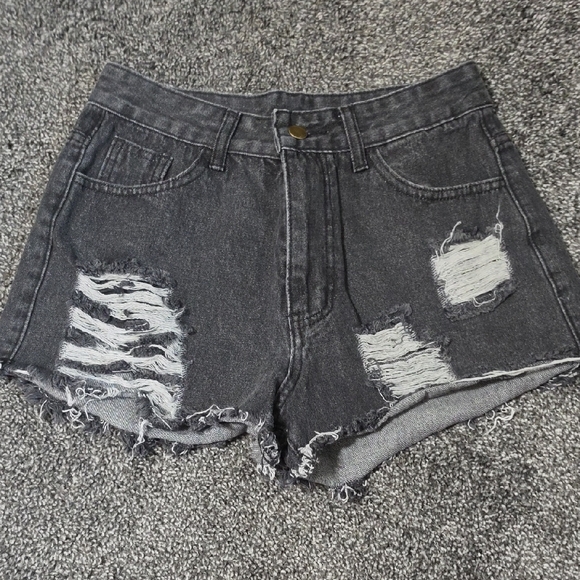 SHEIN Pants - SHEIN Black Distressed High-Rise Denim Shorts